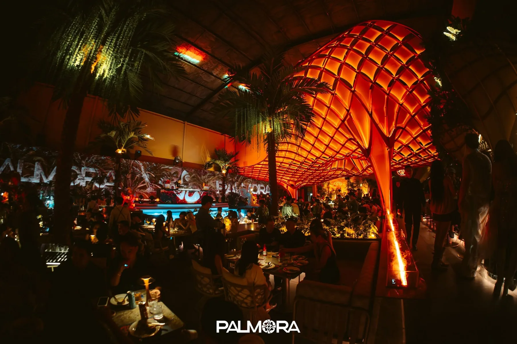 Bartender fire performance at Palmora mixology bar